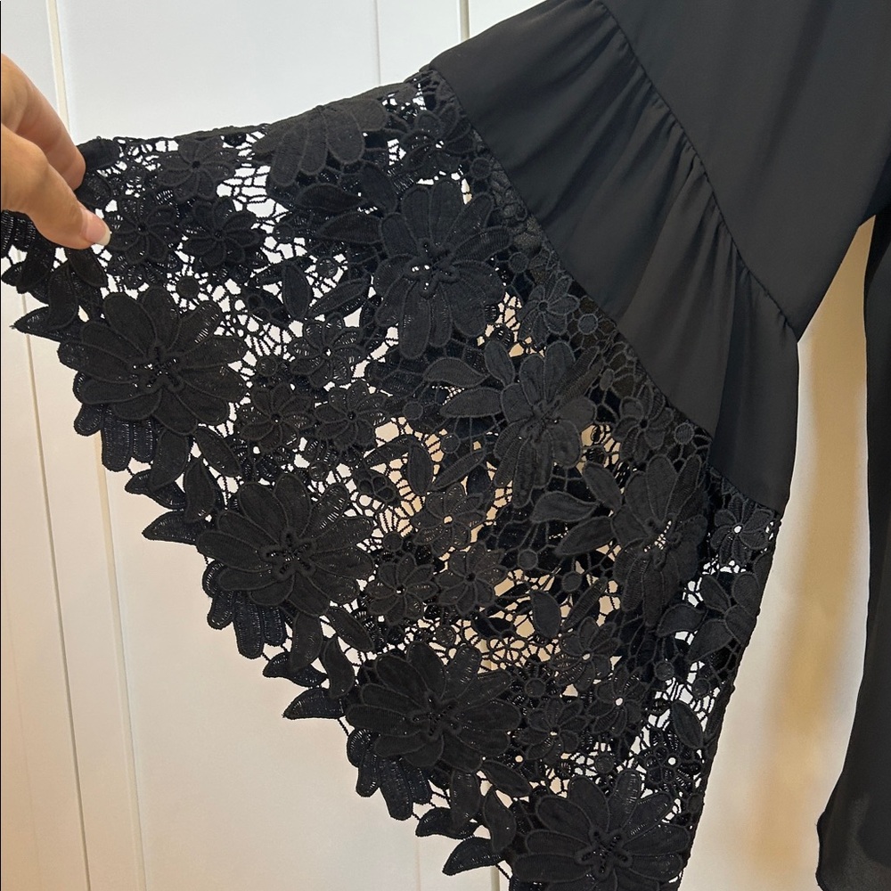 Joseph Ribkoff Black Lace Sleeve Blouse - Picture 3 of 5